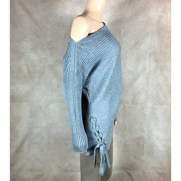Designers Remix One-Shoulder Gray Ribbed Sweater Size Small - Picture 3 of 6